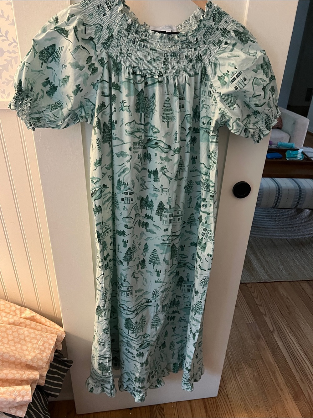 Hill House Nap dress Mint Green Toile Puff-Sleeve Smocked Dress